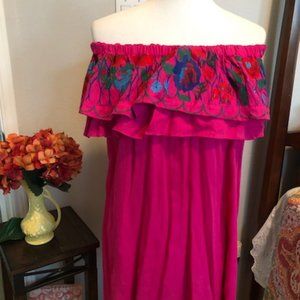 Umgee Hot Pink Mexico Style Off the Shoulder - Med